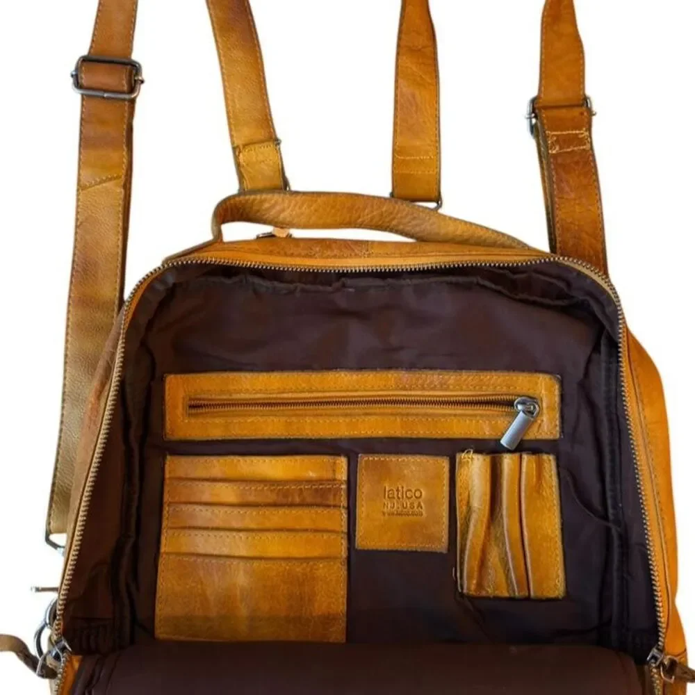 Latico USA vintage-inspired small genuine leather backpack warm yellow